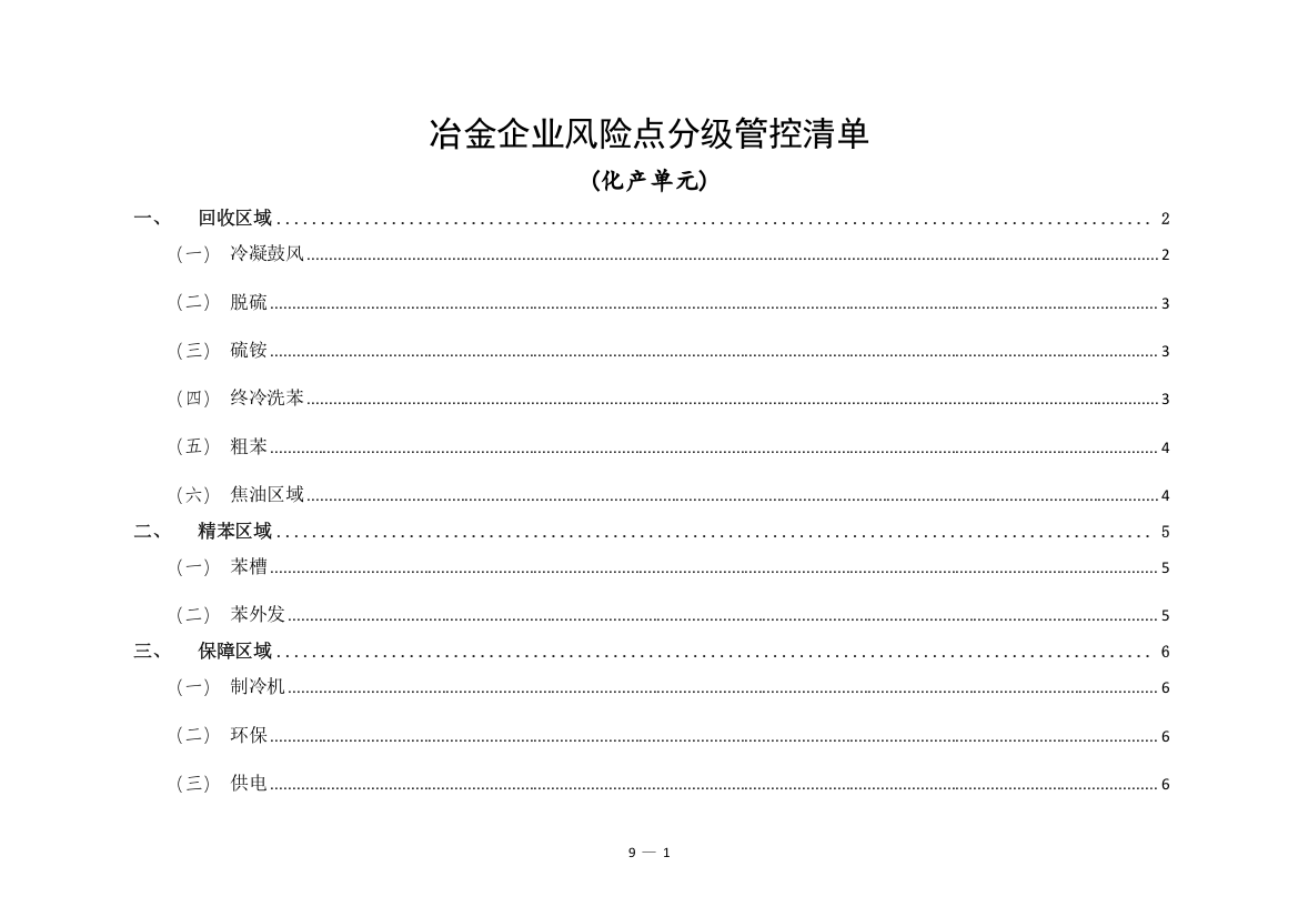 冶金企业风险点分级管控清单(化产)