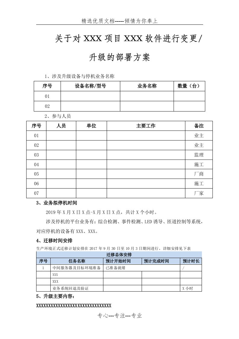 软硬件部署升级部署方案模板(共2页)