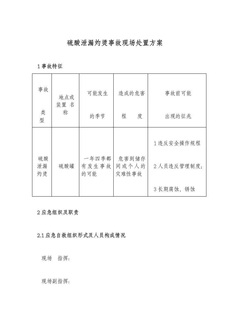 硫酸泄漏灼烫事故现场处置方案