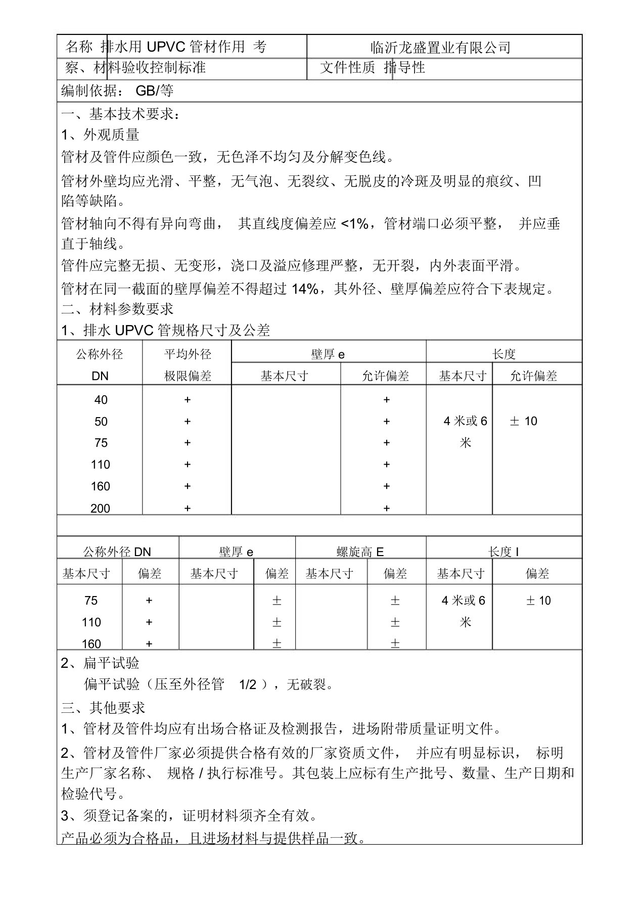 PVC排水管检查标准