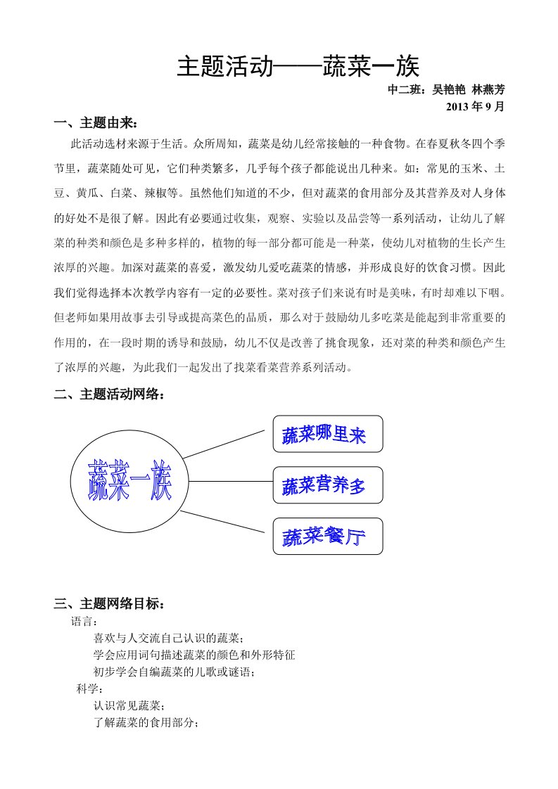 中二班主题：蔬菜一族