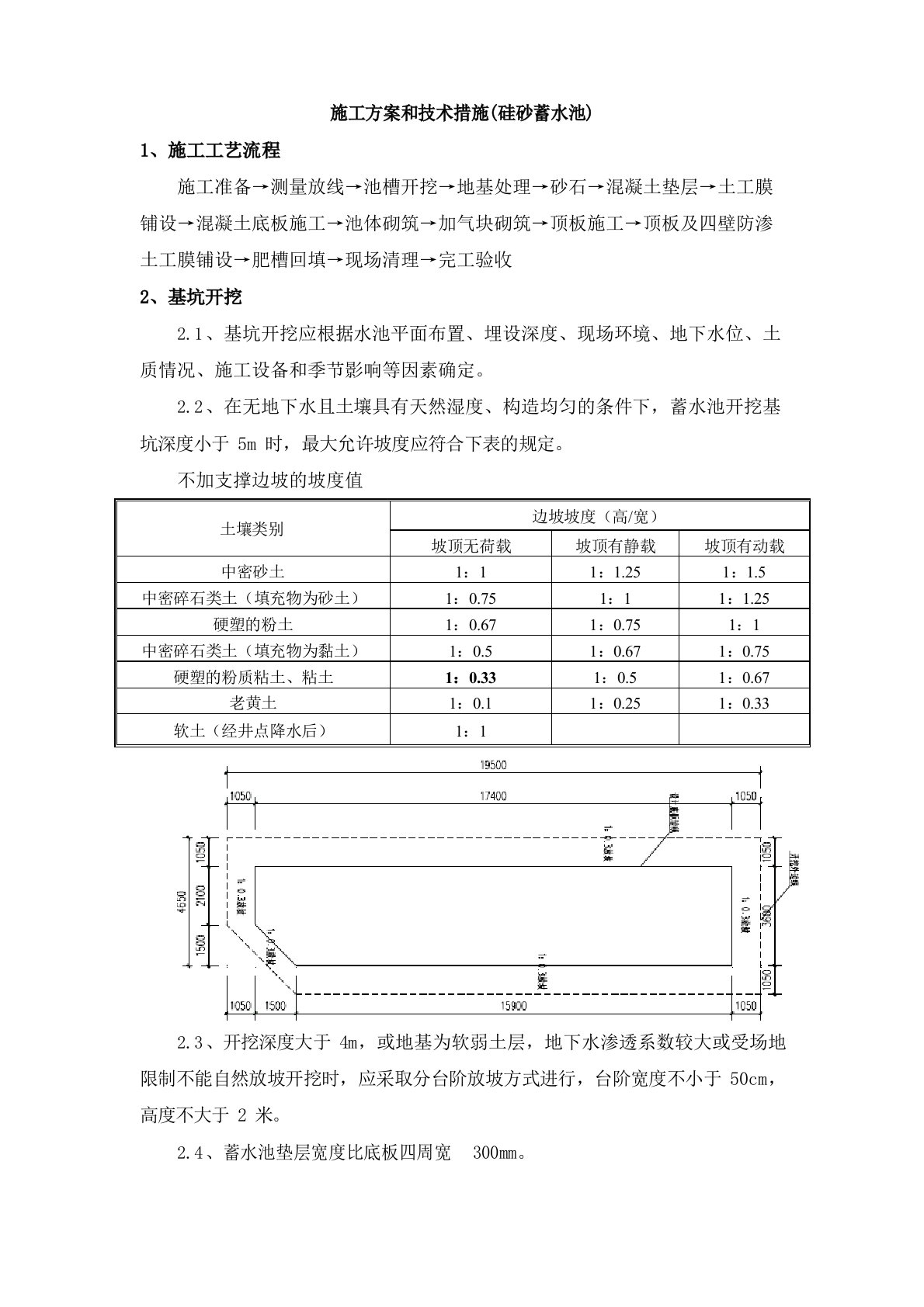 施工方案和技术措施(硅砂蓄水池)