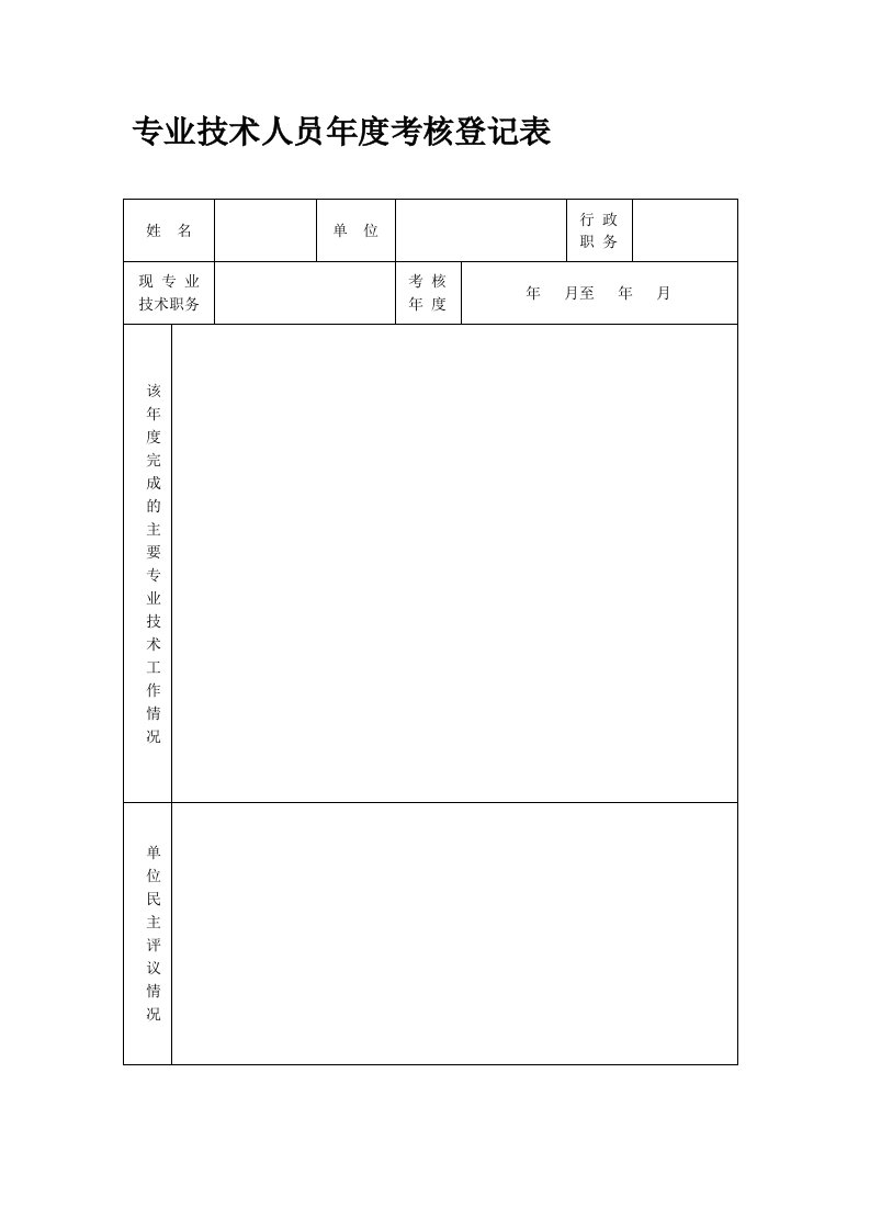 山东省济南市专业技术人员年度考核登记表