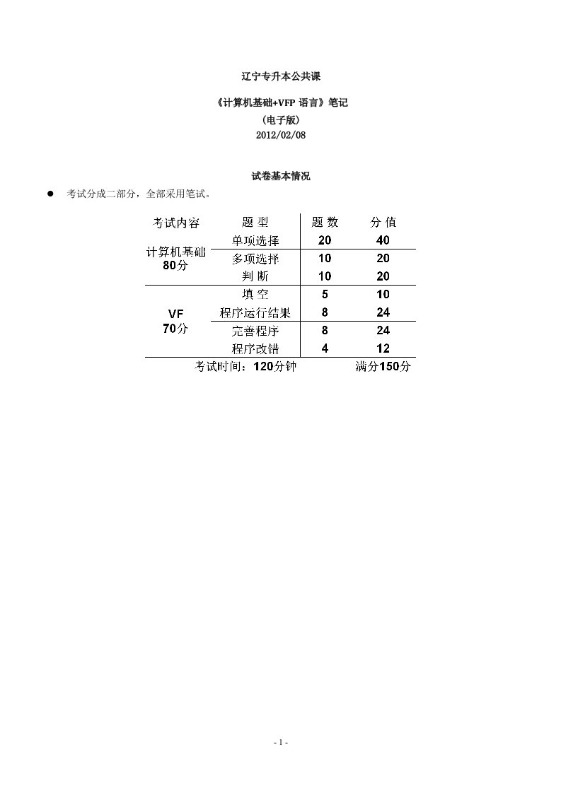 辽宁专升本计算机基础全部知识点