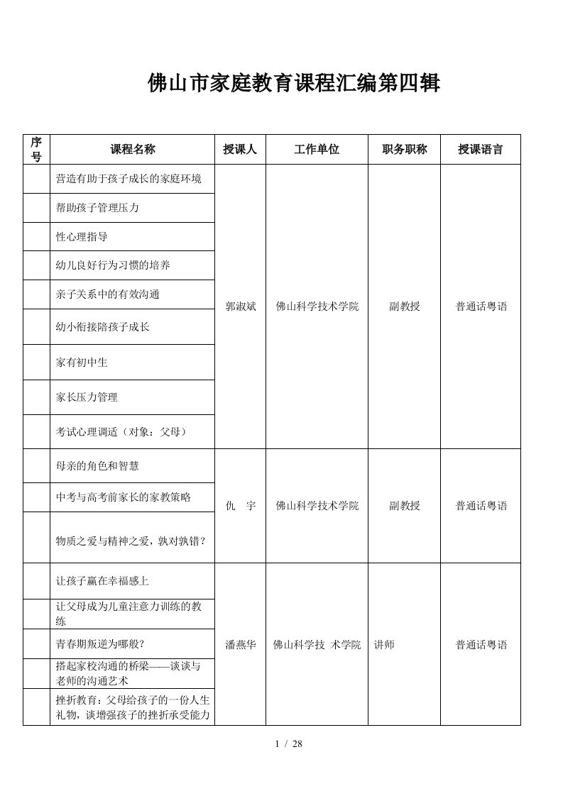 佛山市家庭教育课程汇编第四辑