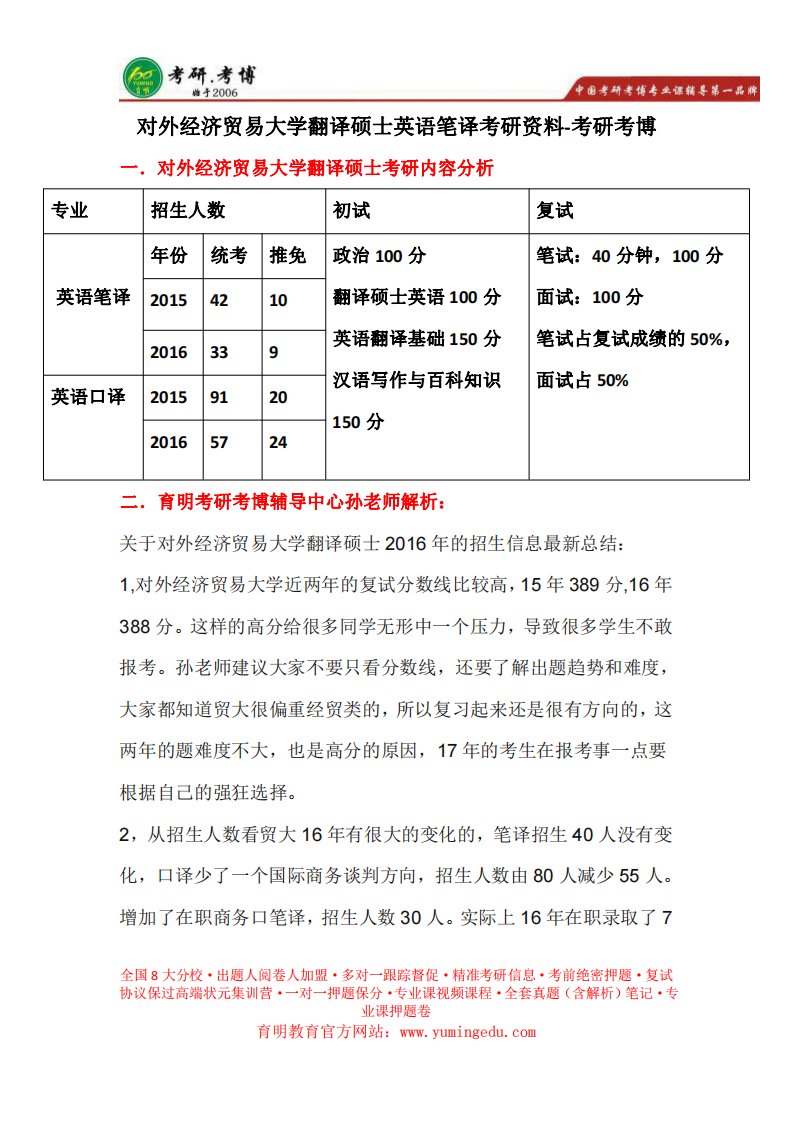 对外经济贸易大学翻译硕士考研复试名单，考研难度解析