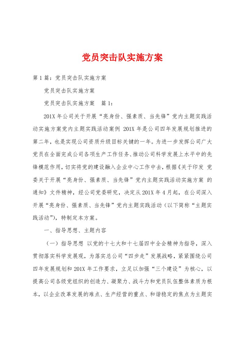 党员突击队实施方案