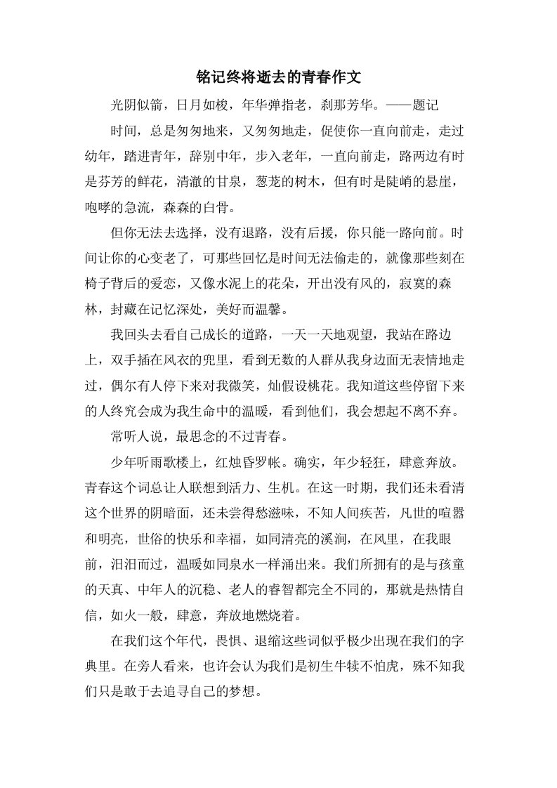 铭记终将逝去的青春作文