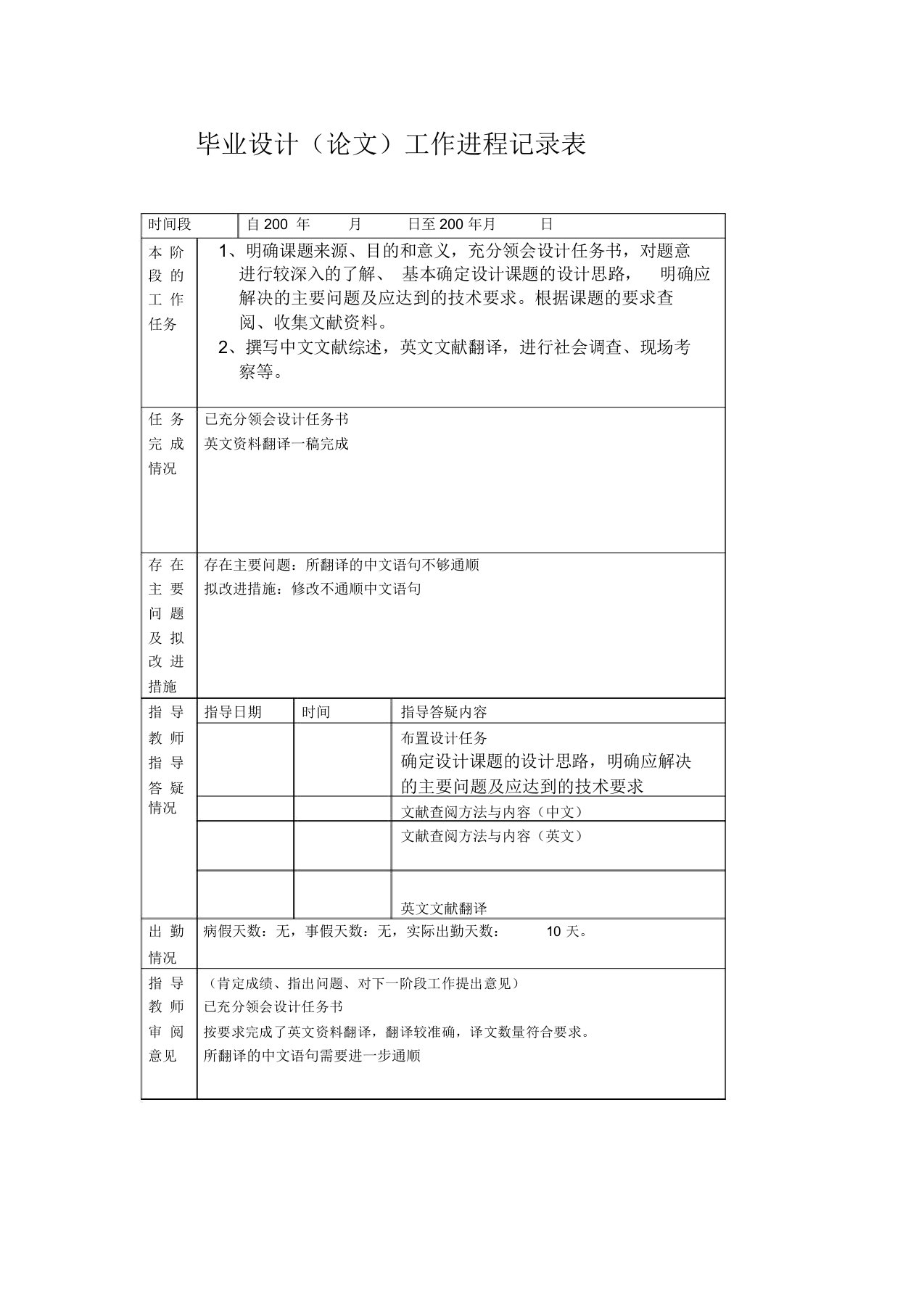 毕业设计工作进程报告