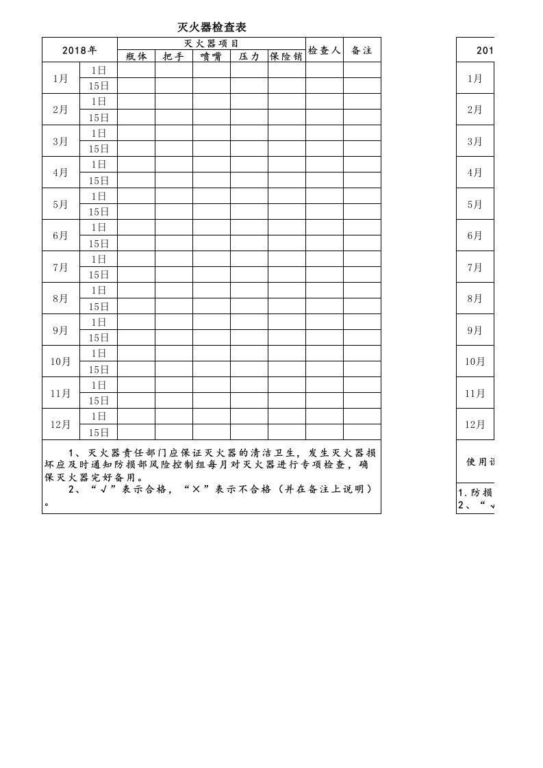 灭火器每月检查表