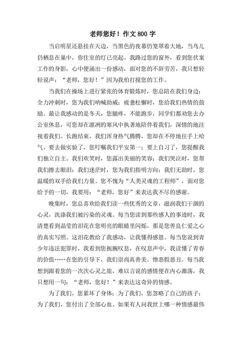 老师您好！作文800字