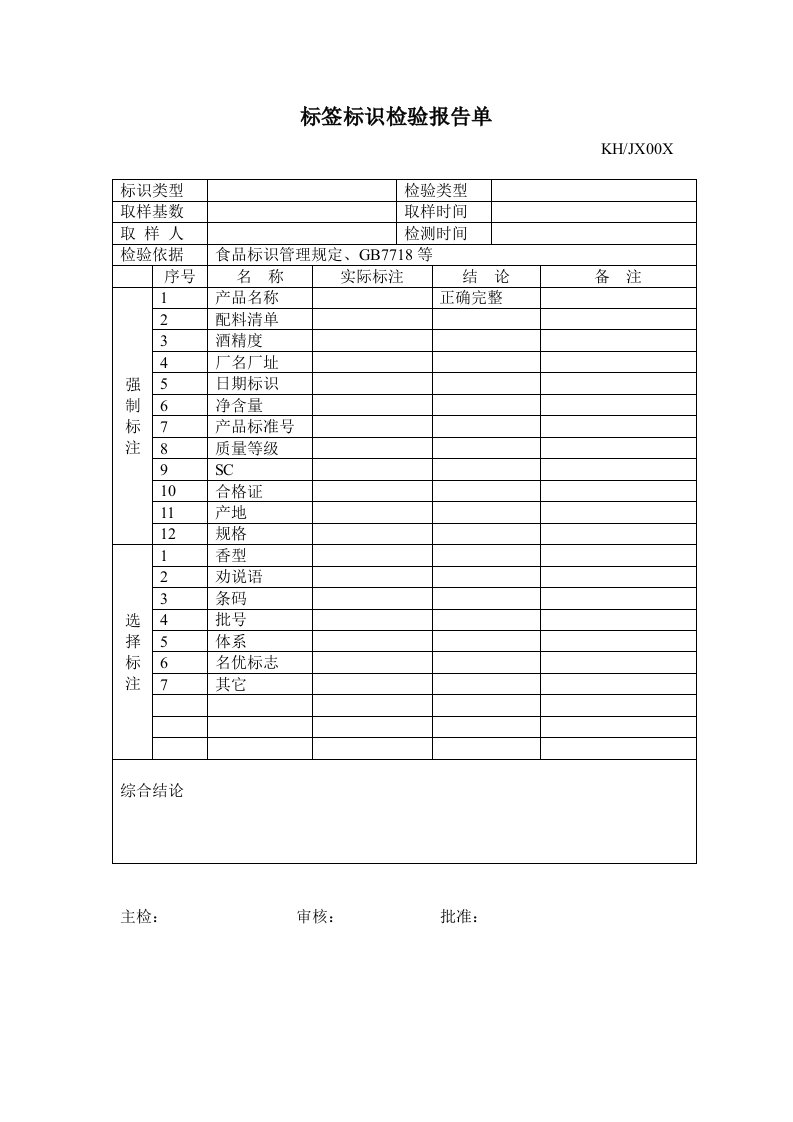 标签标识检验报告单