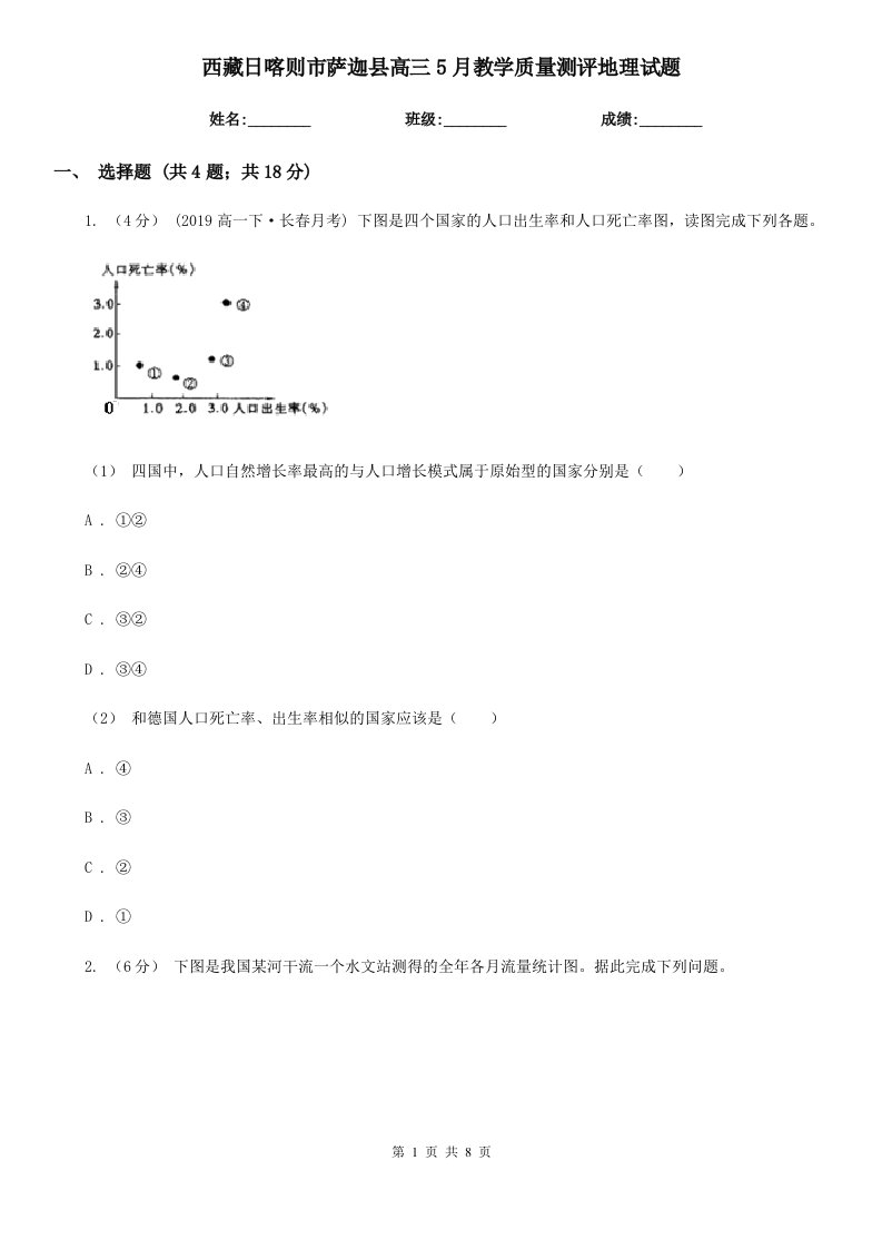 西藏日喀则市萨迦县高三5月教学质量测评地理试题