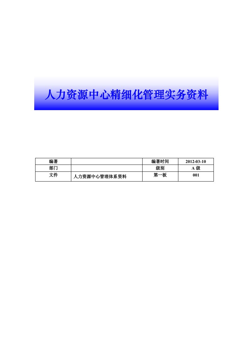 人力资源部规范化管理章程