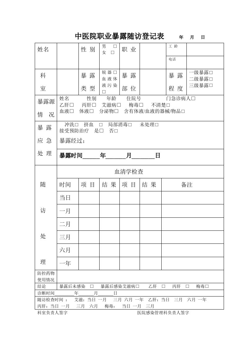 职业暴露随访登记表1