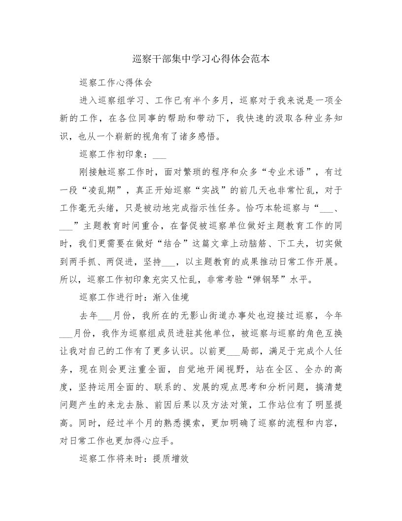 巡察干部集中学习心得体会范本