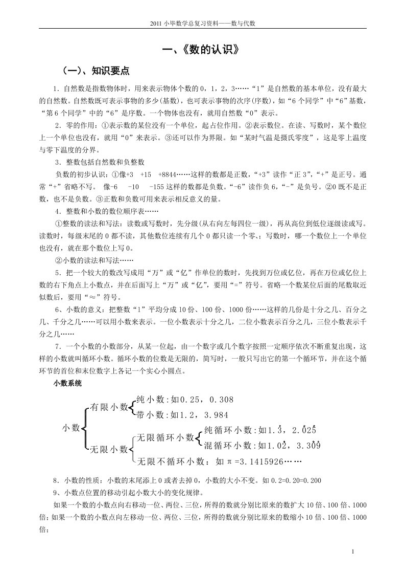 西师版小学六年级总复习数与代数