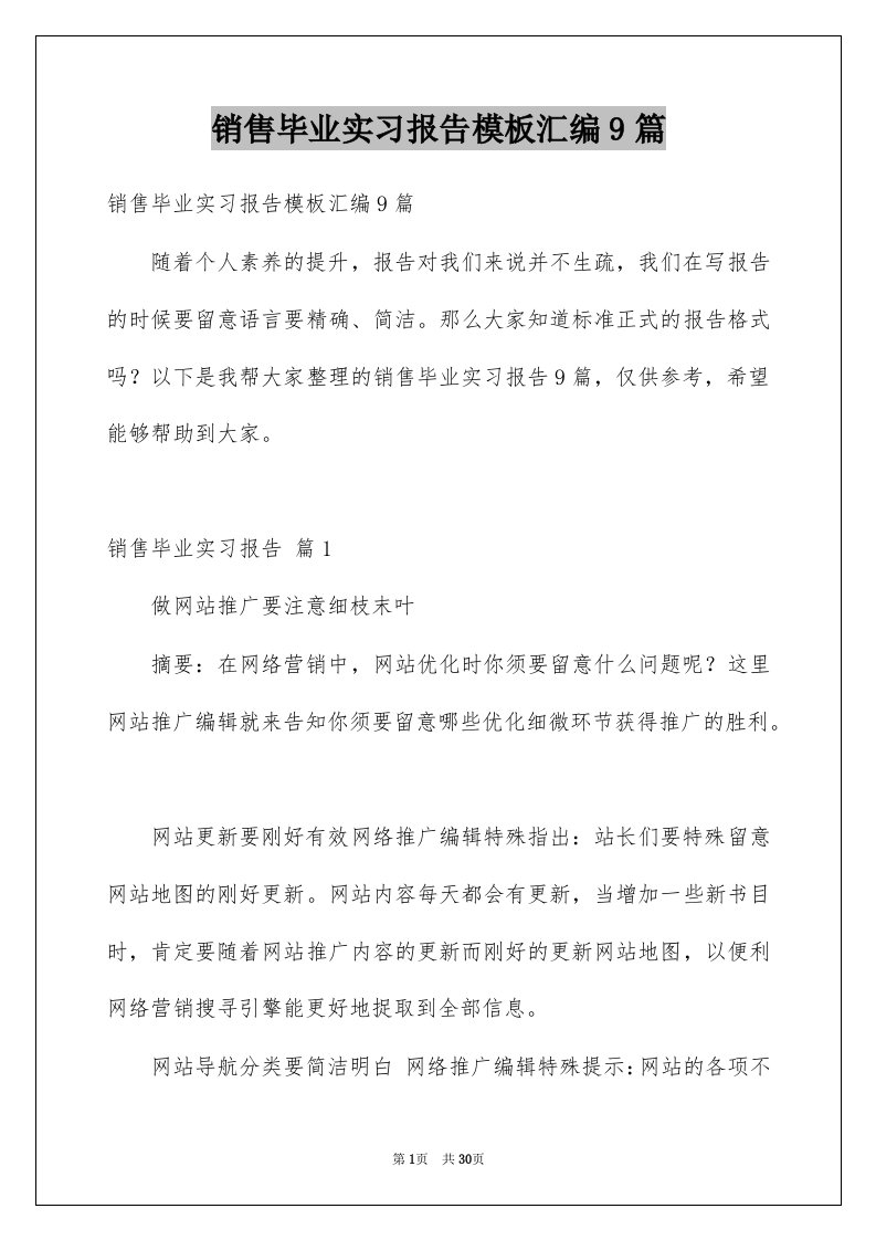 销售毕业实习报告模板汇编9篇