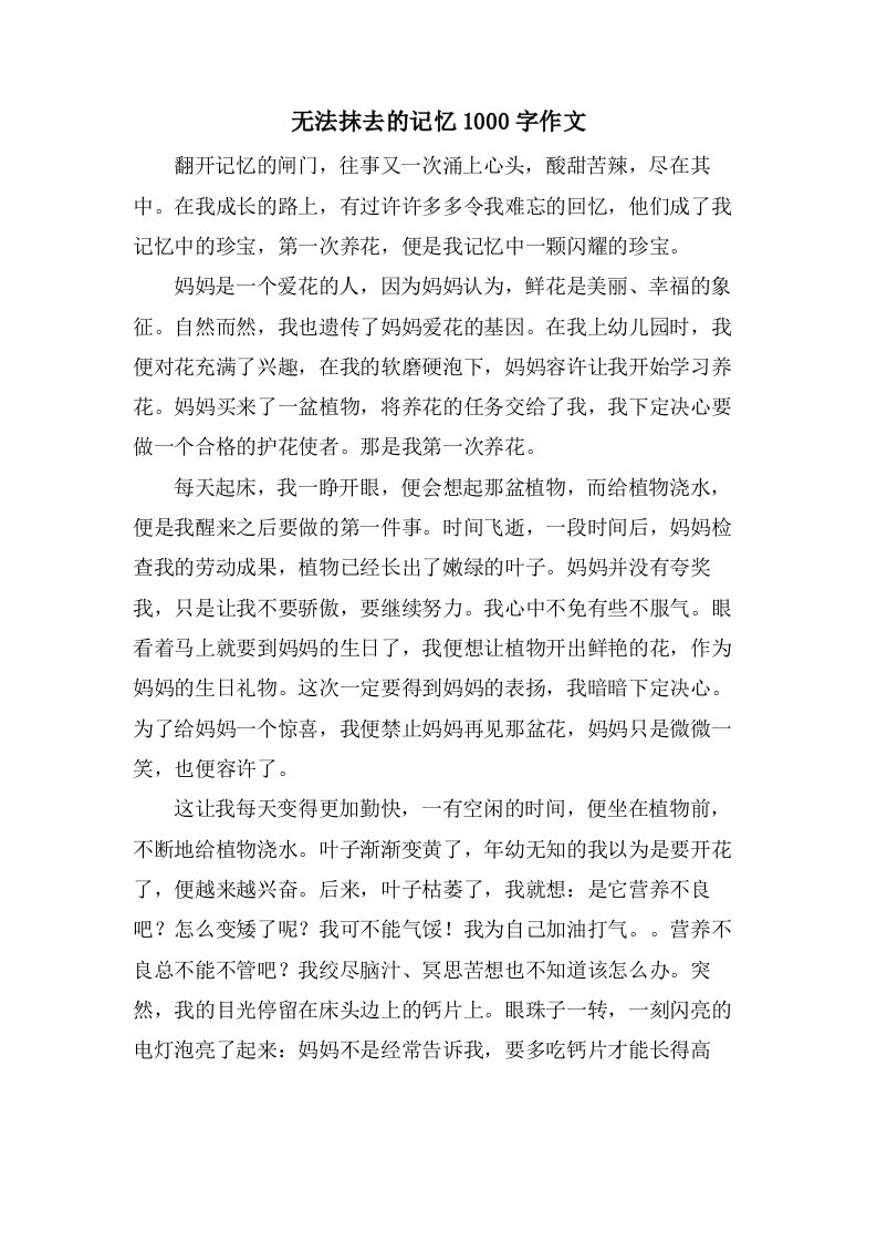 无法抹去的记忆1000字作文