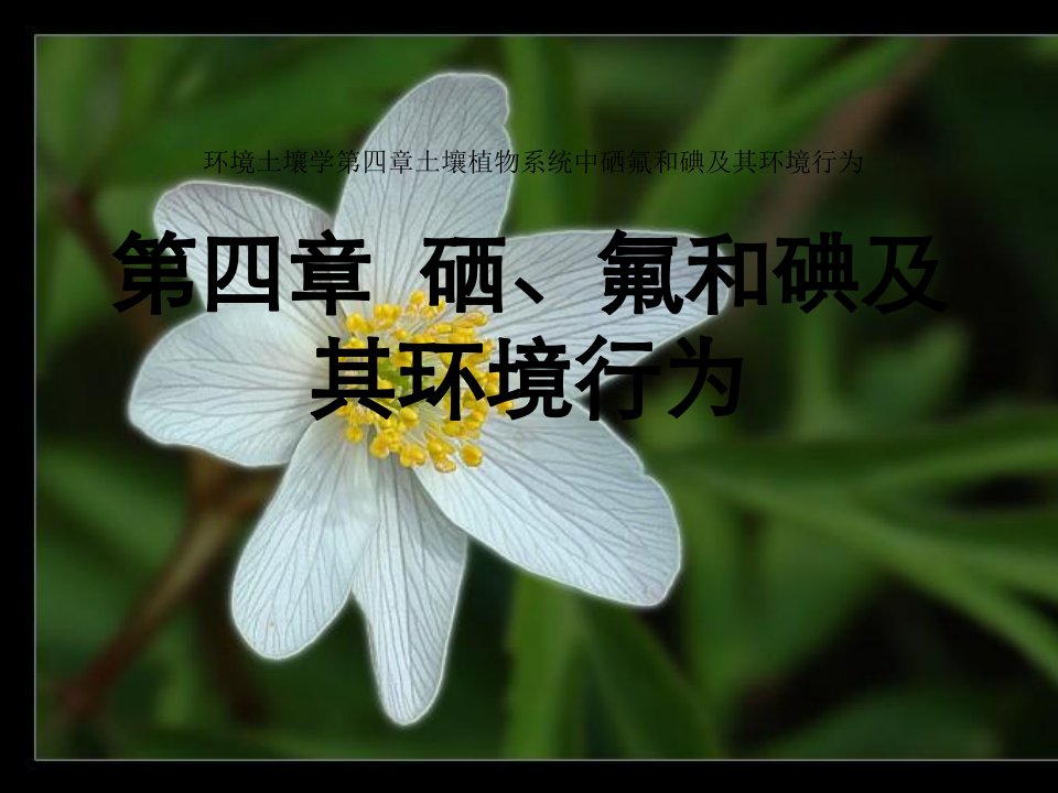 环境土壤学第四章土壤植物系统中硒氟和碘及其环境行为