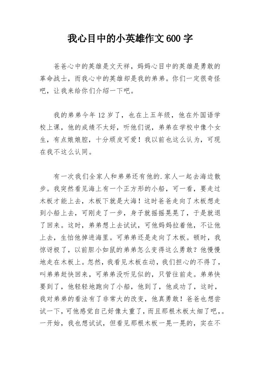 我心目中的小英雄作文600字