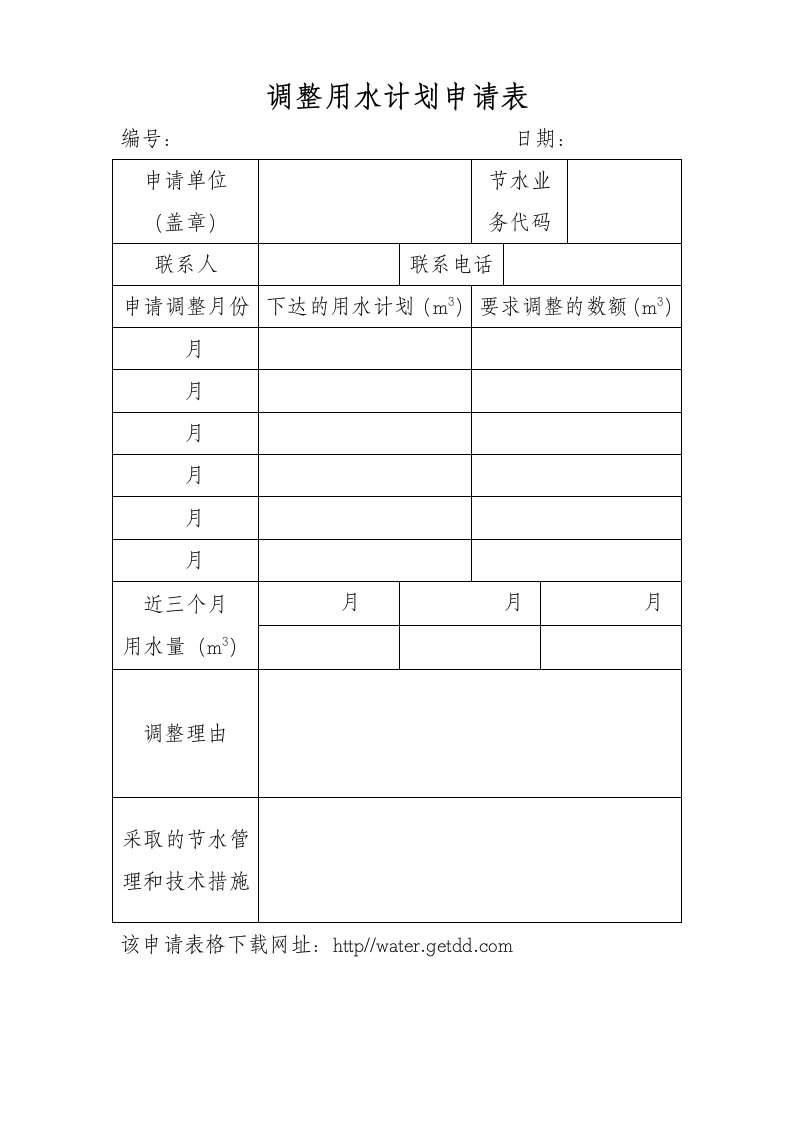 调整用水计划申请表