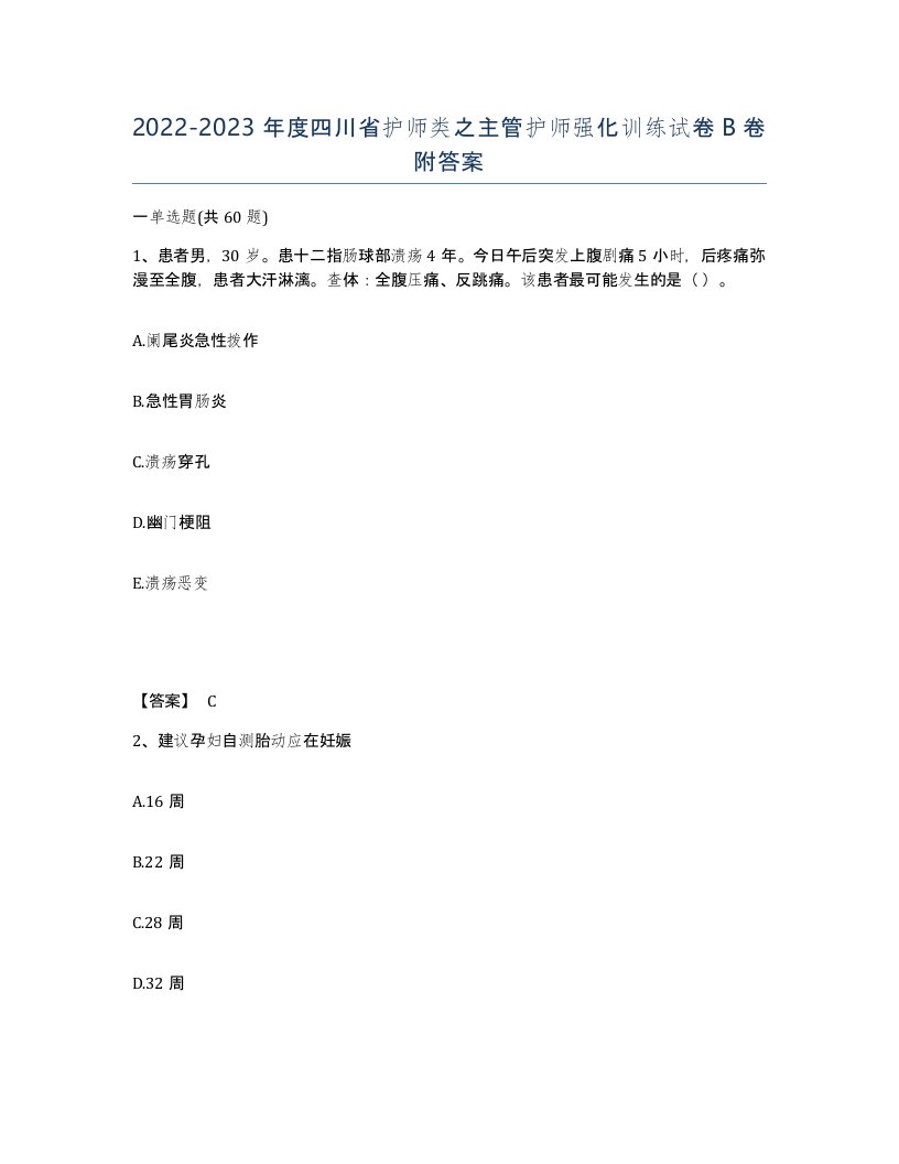 2022-2023年度四川省护师类之主管护师强化训练试卷B卷附答案