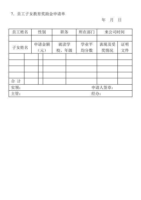 企业管理-7．员工子女教育奖助金申请单