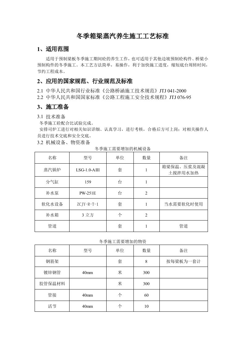 冬季箱梁蒸汽养生施工工艺标准