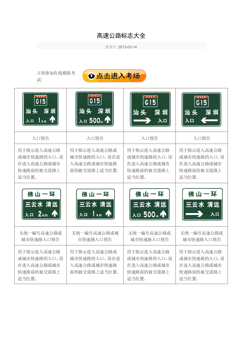 高速公路标志大全图文