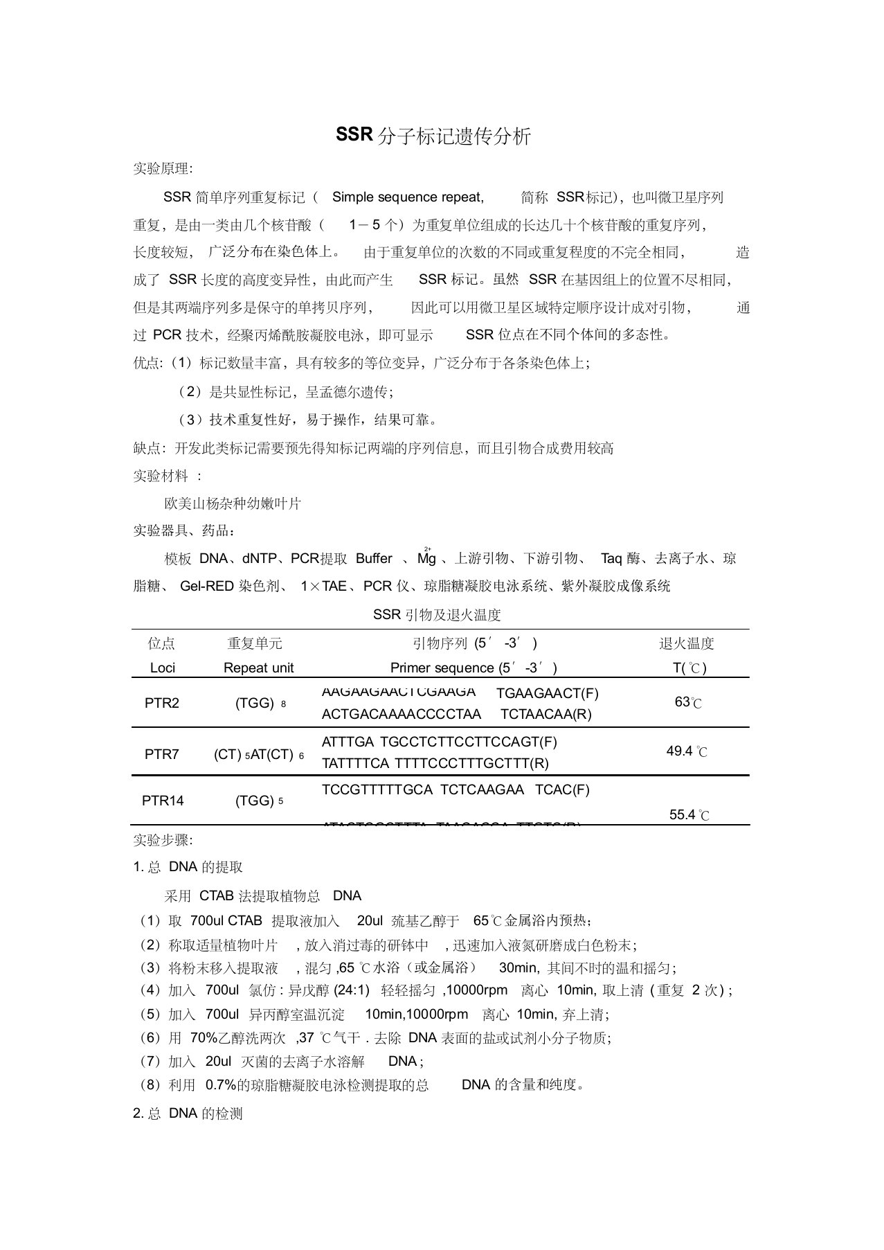 SSR分子标记遗传分析