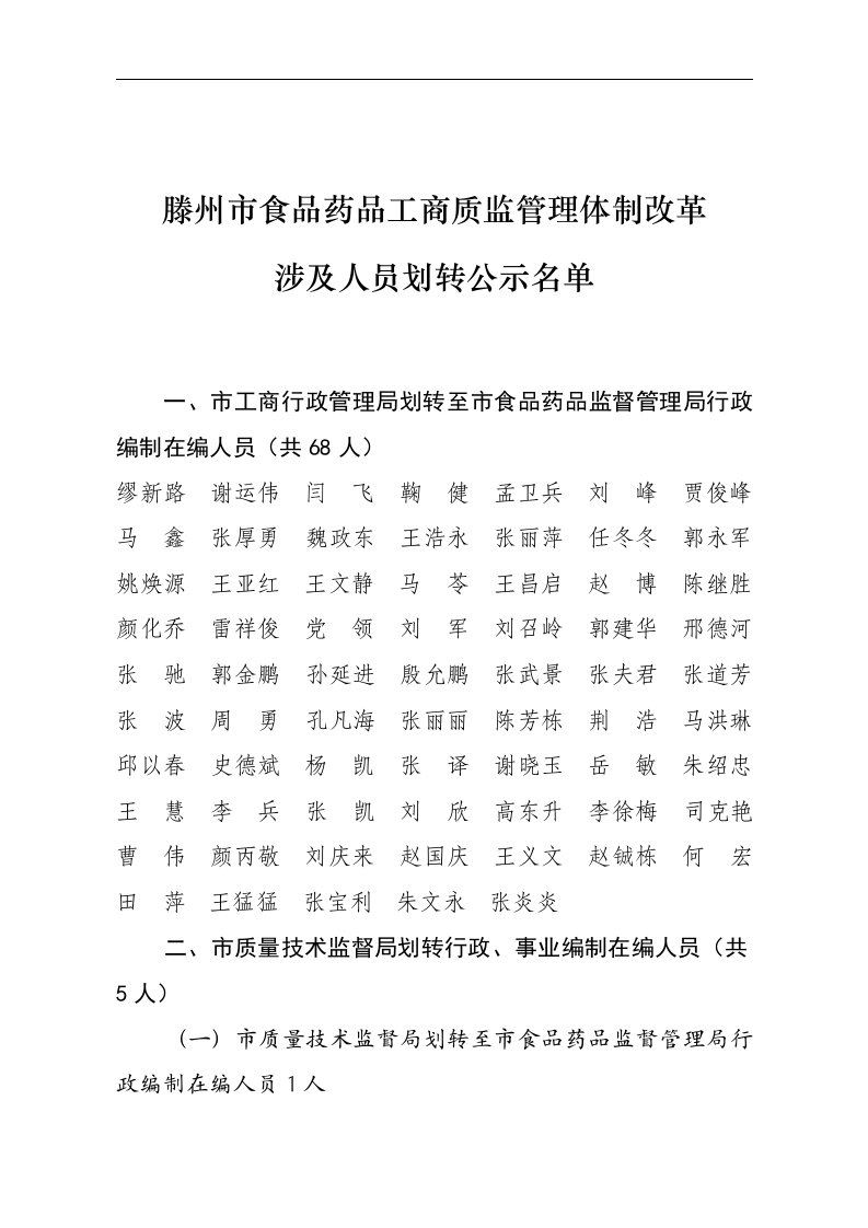 滕州市食品药品工商质监管理体制改革