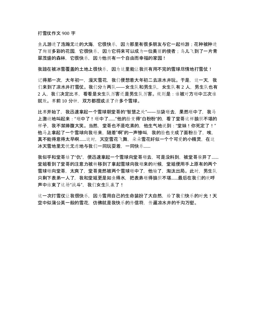 打雪仗作文900字