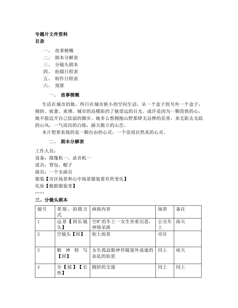 分镜头剧本Word文档