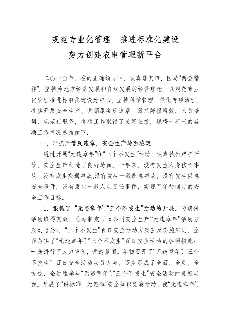 工作总结-国家电网修改二○一○年农电工作总结及二0一一年工作计划