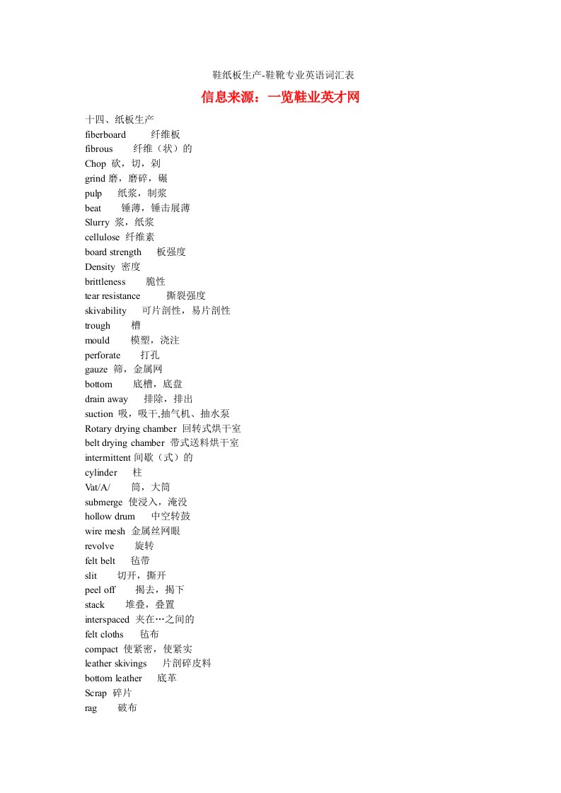 鞋纸板生产-鞋靴专业英语词汇表