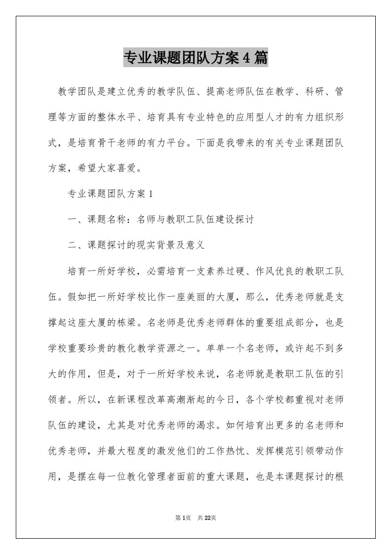 专业课题团队方案4篇