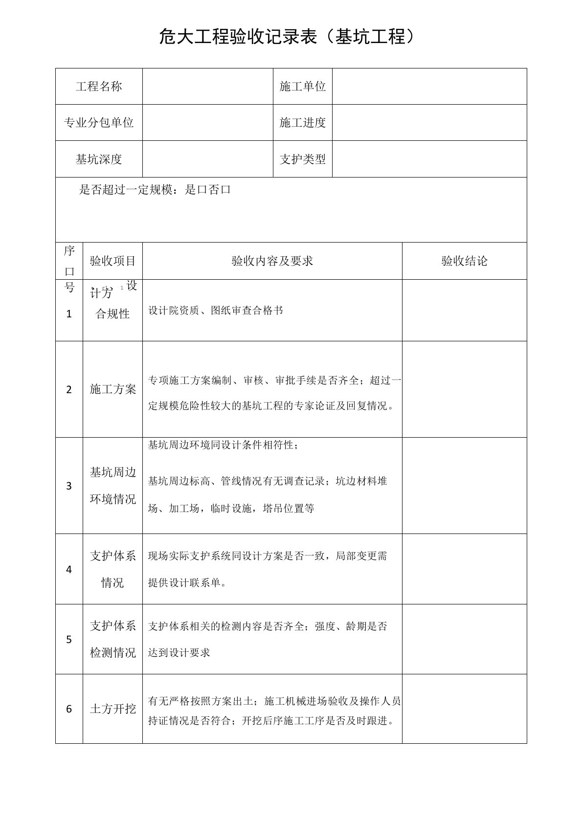 危大工程验收记录表