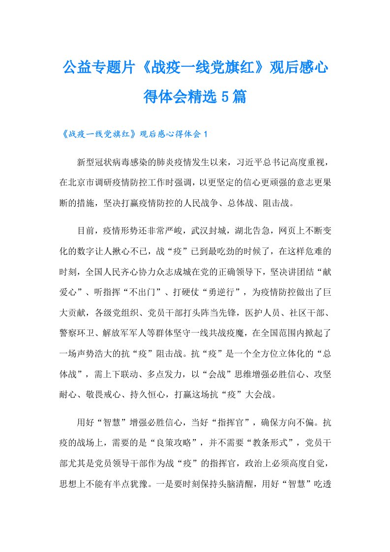 公益专题片《战疫一线党旗红》观后感心得体会精选5篇