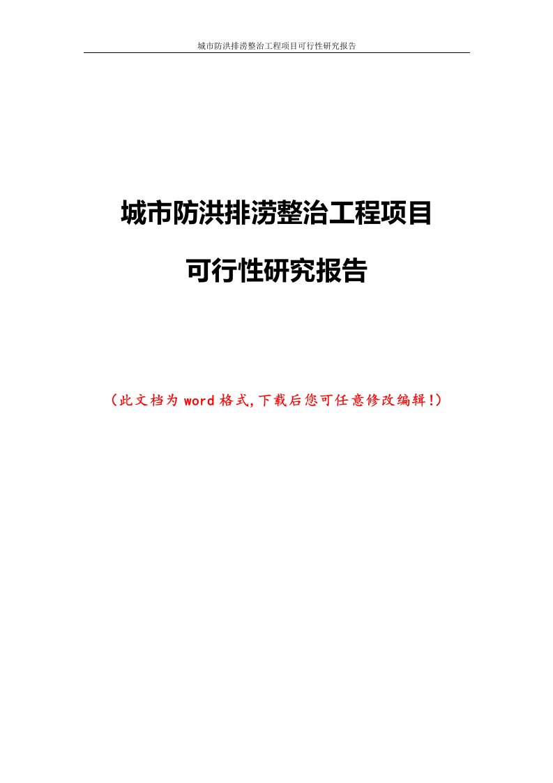 城市防洪排涝整治工程项目可行性研究报告1