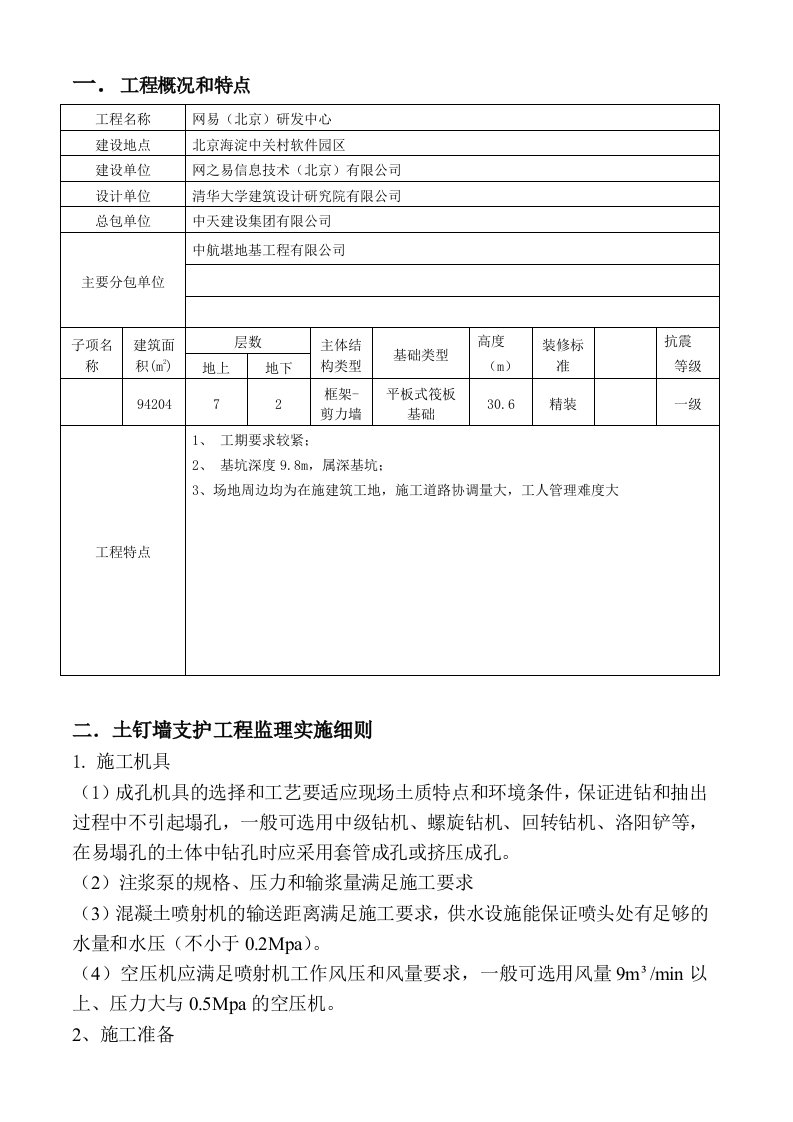 土层锚杆及土钉墙支护工程施工质量监理实施细则