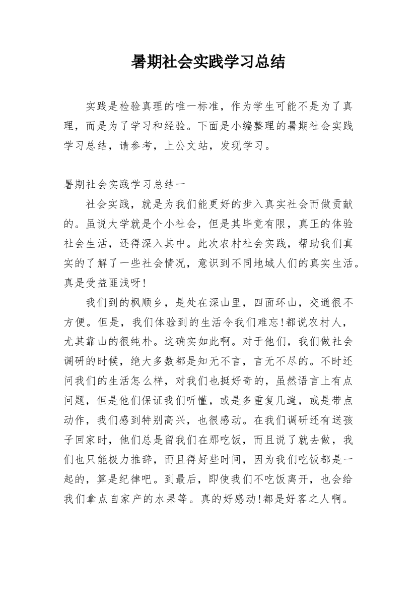 暑期社会实践学习总结