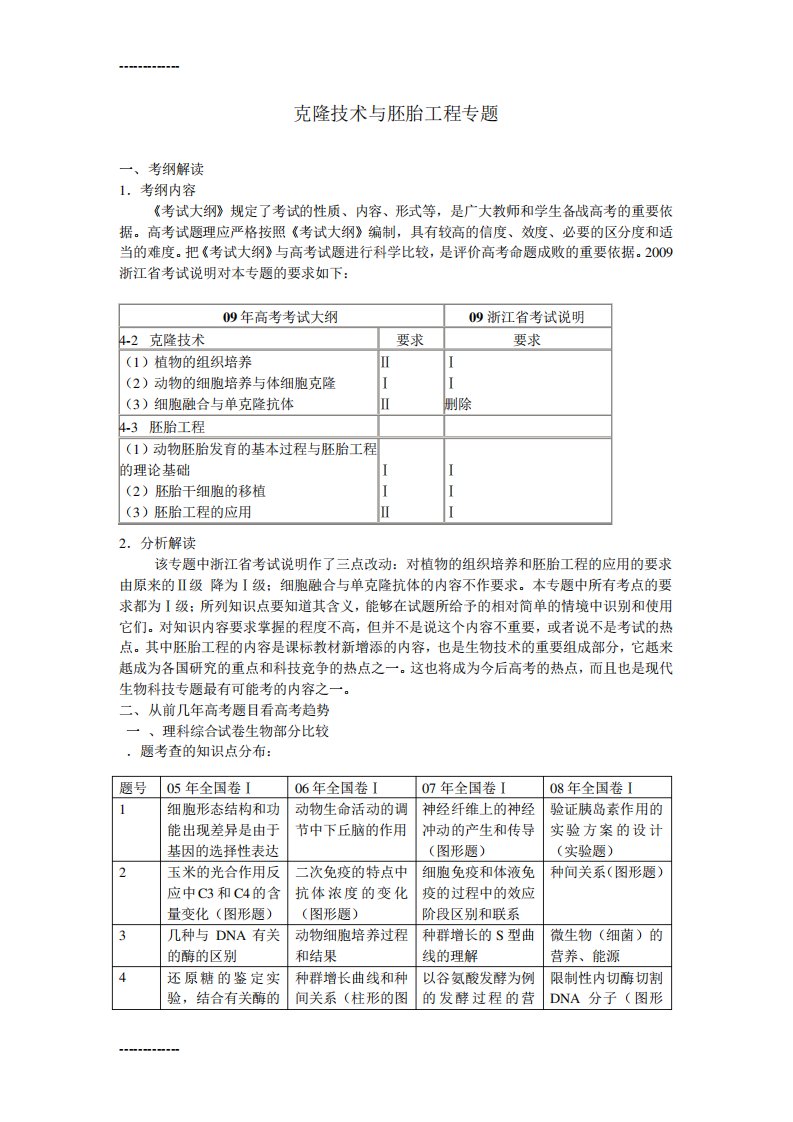 (整理)人教高考生物复习教案：克隆技术与胚胎工程专题