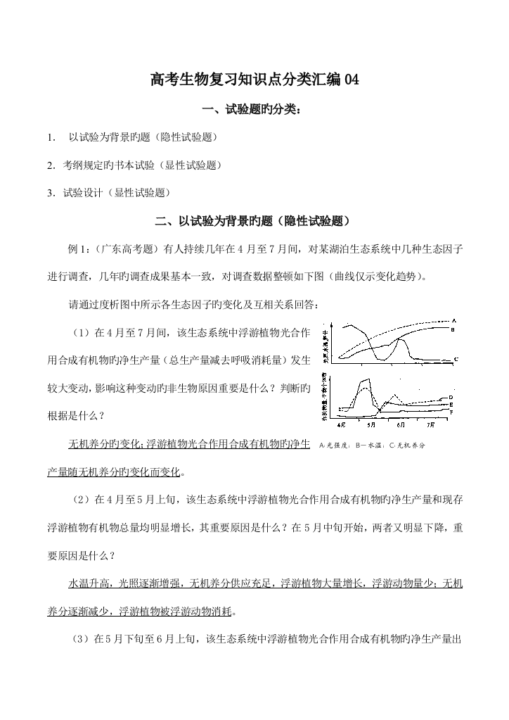 2023年高考生物复习知识点分类汇编