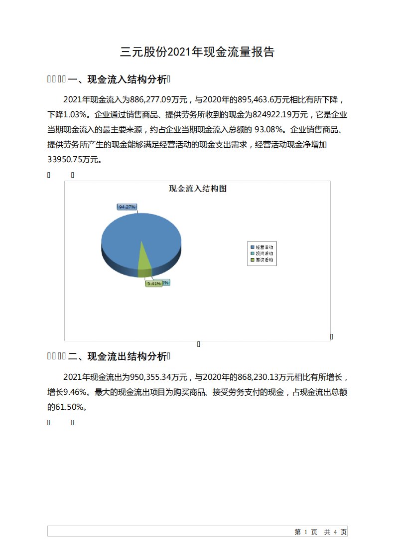 600429三元股份2021年现金流量报告