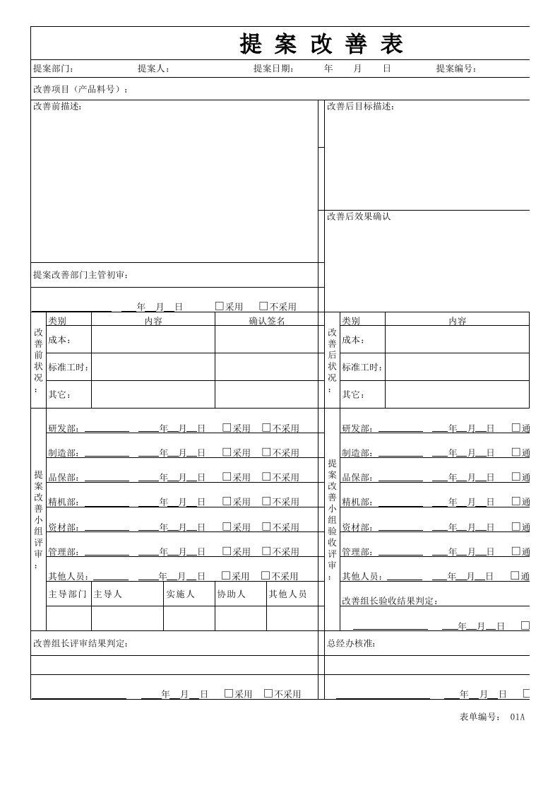 工厂改善提案表