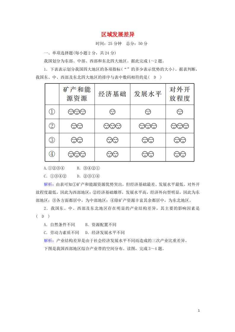 2020_2021学年高中地理第一章区域地理环境与人类活动3区域发展差异课后作业含解析湘教版必修3