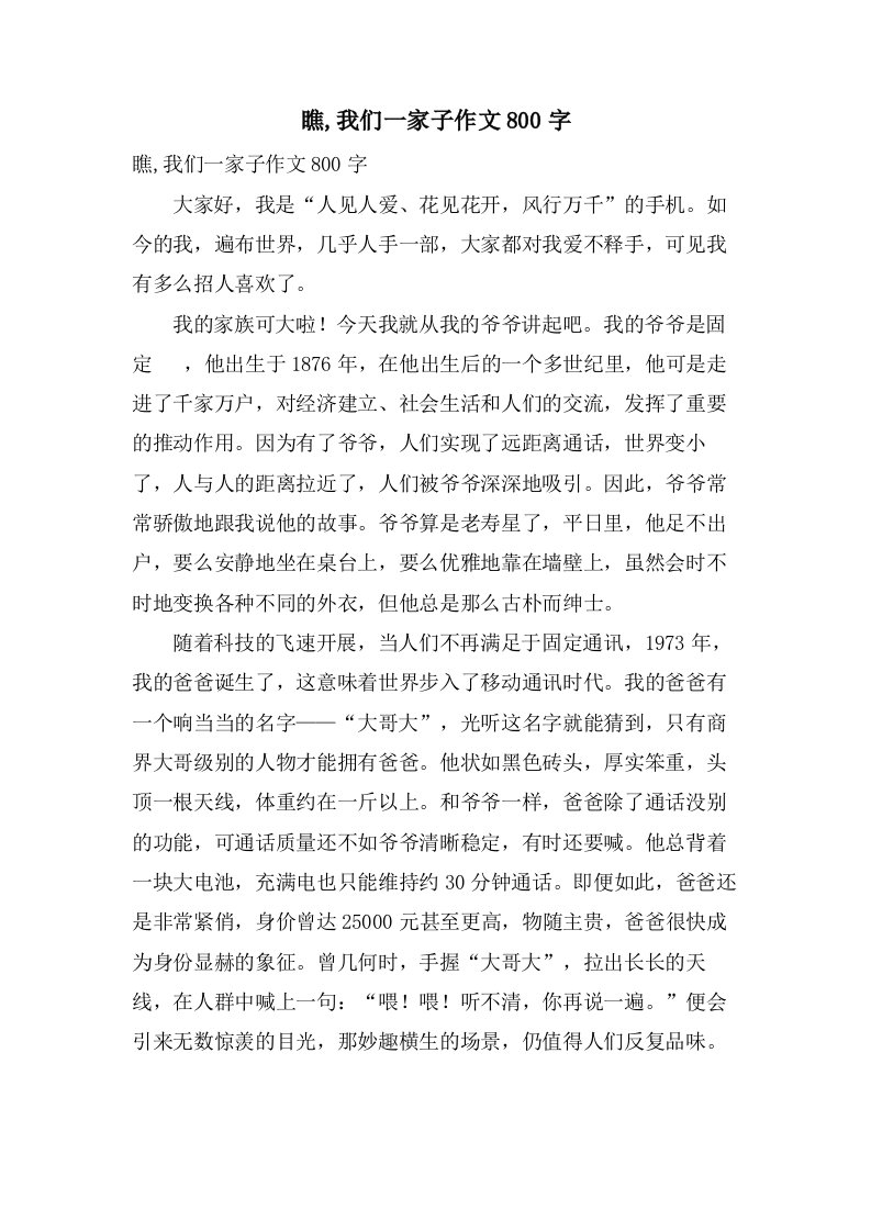 瞧,我们一家子作文800字