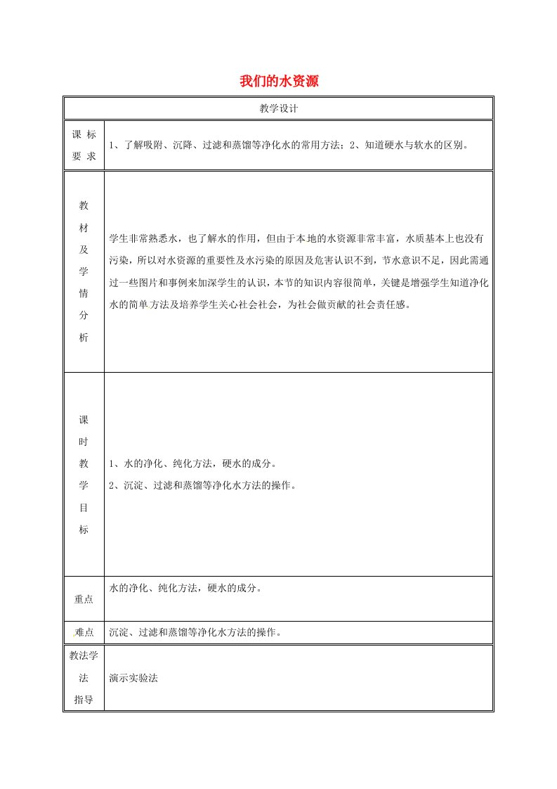 九年级化学上册第4章生命之源