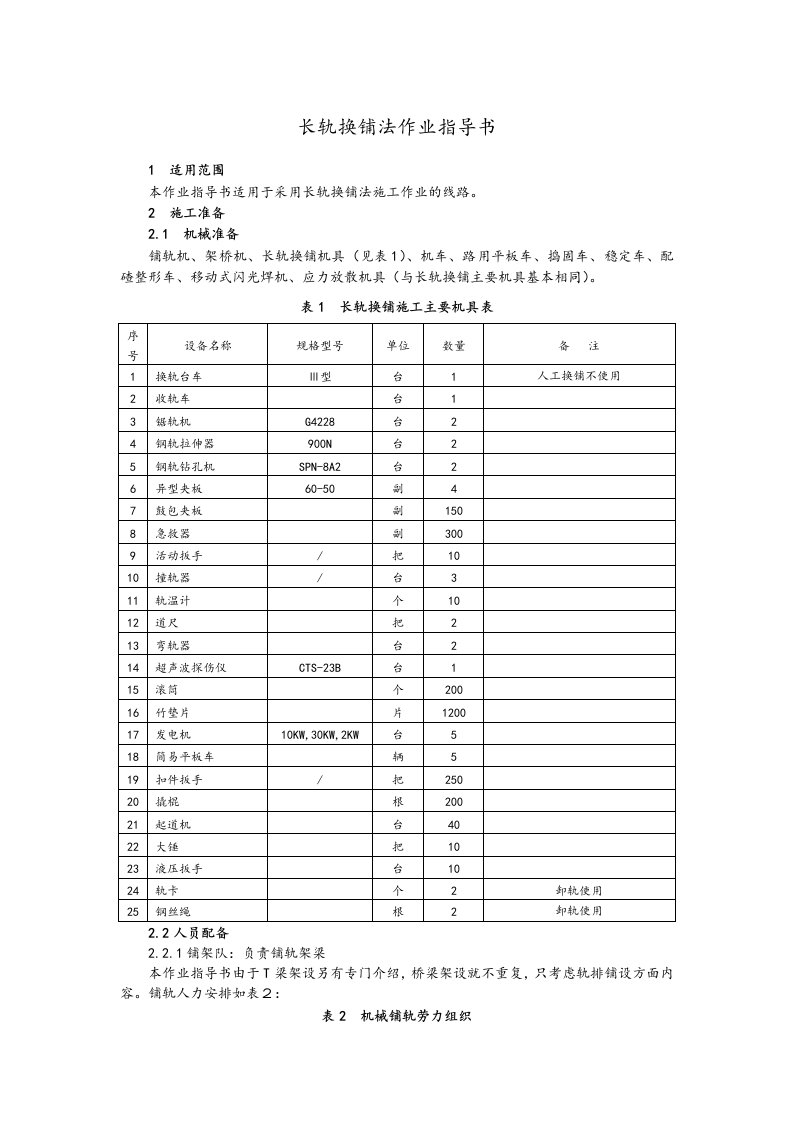 长轨换铺法作业指导书